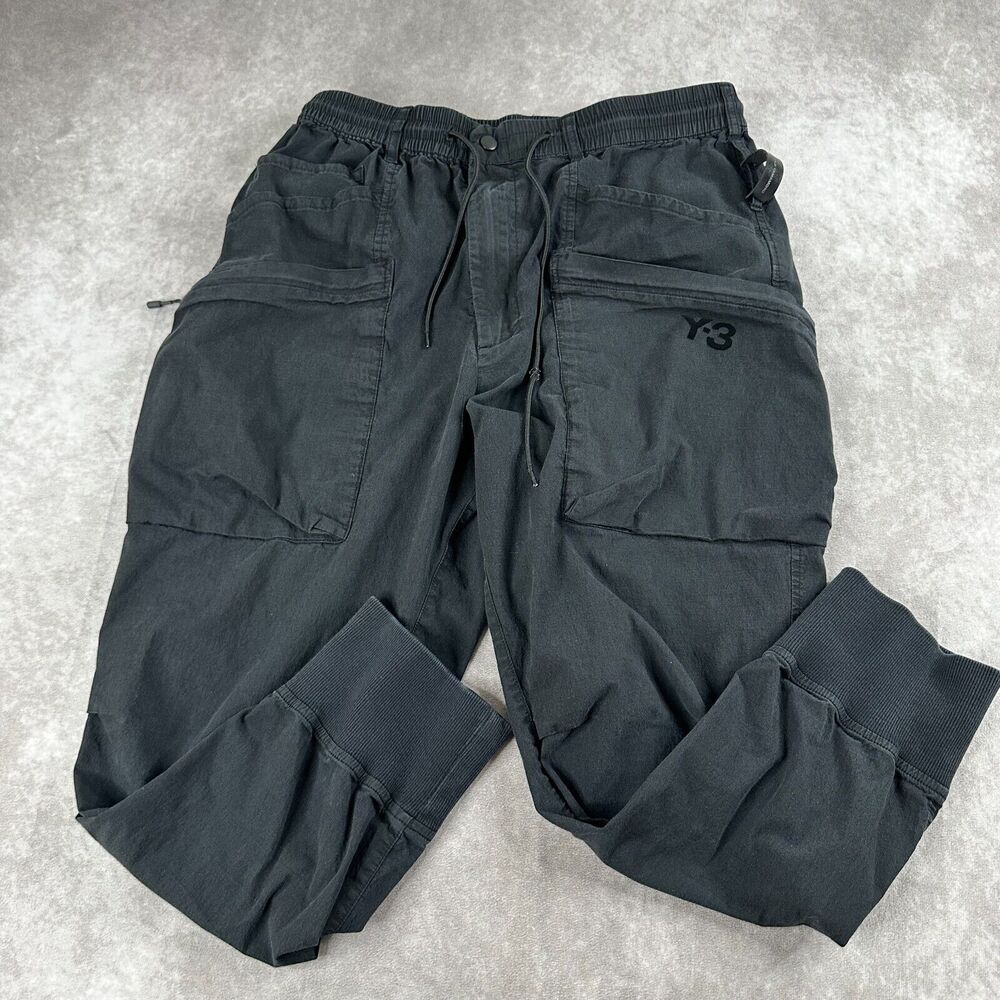 Y-3 Yohji Yamamoto Pants Womens Large Black Cropped Cargo Joggers Stretch Waist